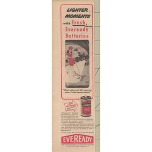 1945 Print Ad Eveready Batteries Lighter Moments Flashlight Illustration Wartime